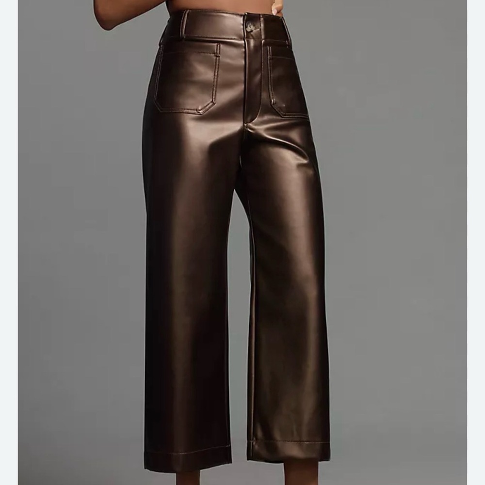 Maeve by Anthropologie faux leather Brown Wide-Leg Pants